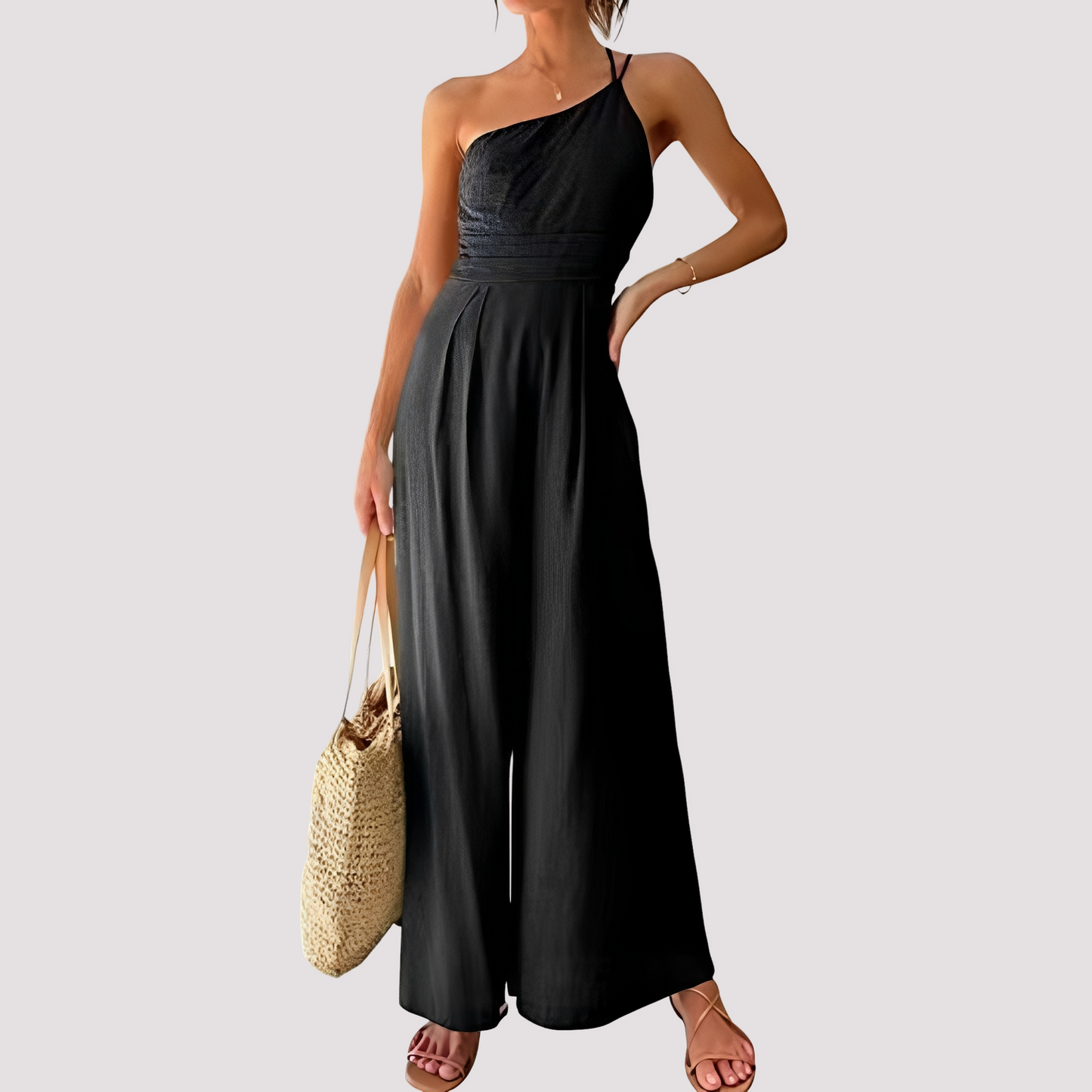 Viva – Elegant Jumpsuit med En Axel och Vid Byxa