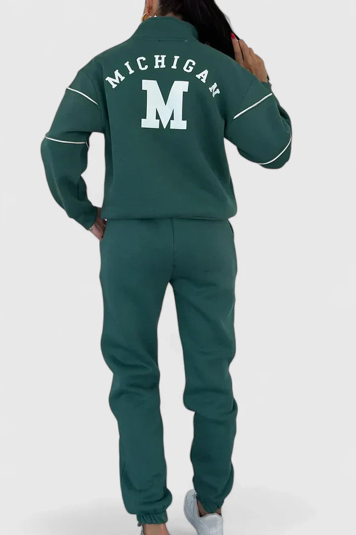 Dame Træningssæt med Halv Lynlås og Kontrastdetaljer