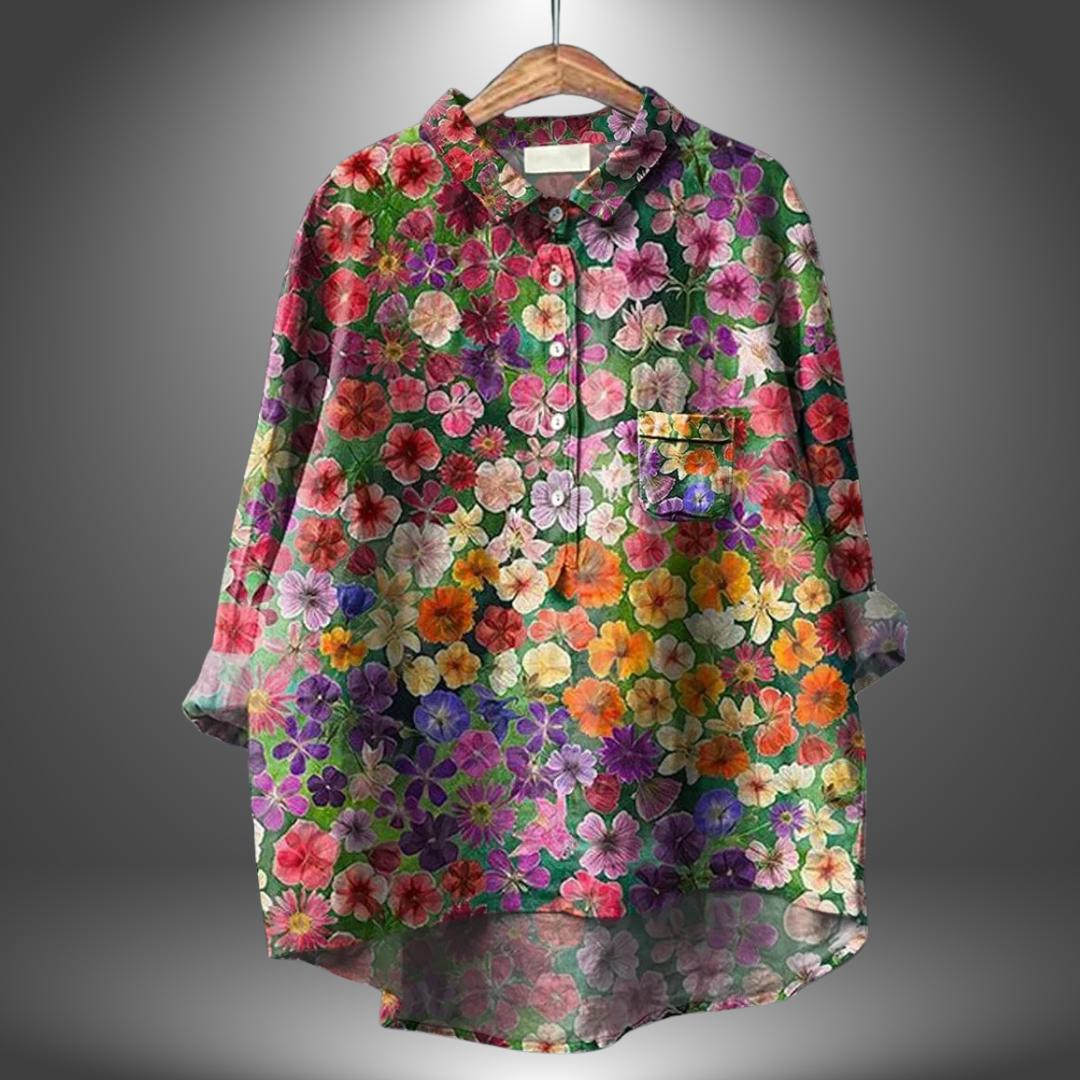 Blus för kvinnor med långärmar och blommönster