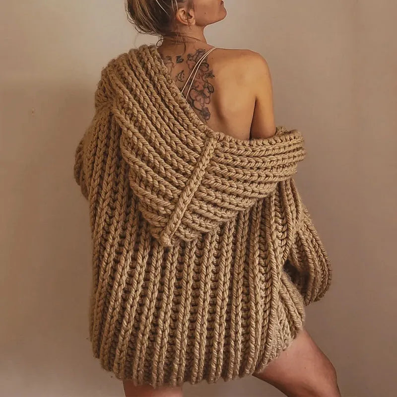 Lyxig Oversize Stickad Hoodie