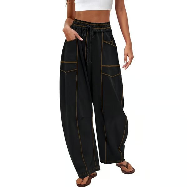 Chic Loungewear Bukser med Løse Ben og Praktiske Lommer