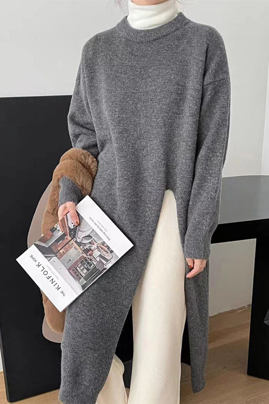 Klassisk Strikkjole med Chic Slids