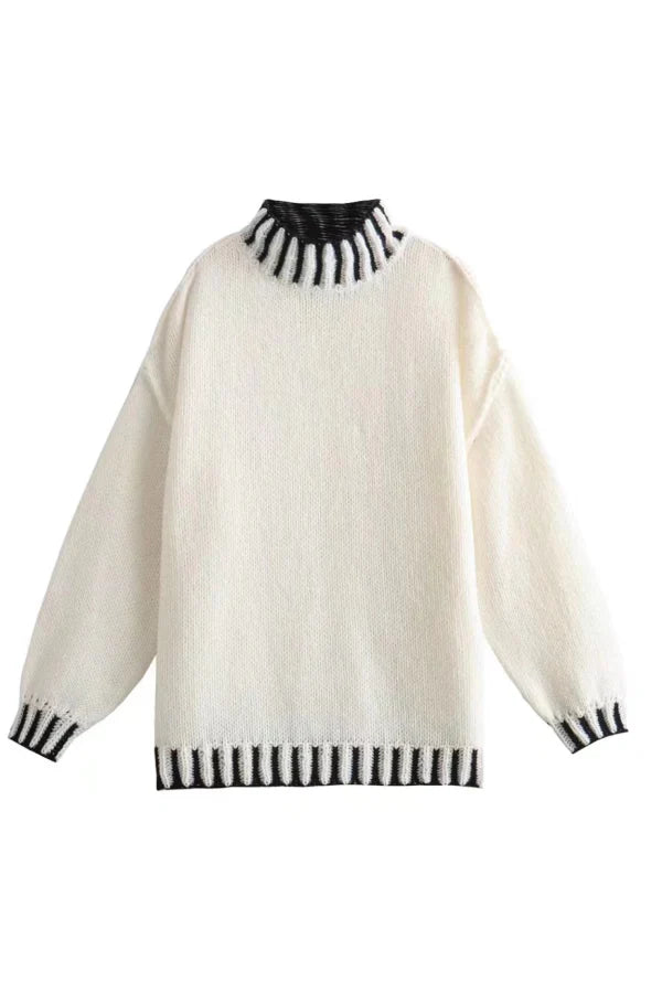 Elegant Farveskift Pullover med Rullekrave