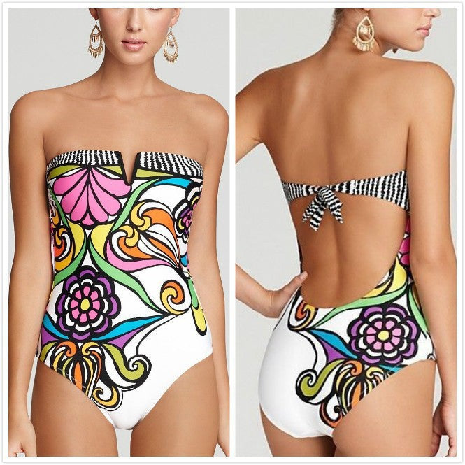 Feminint Bandeau Baddräkt med Blomsterdesign