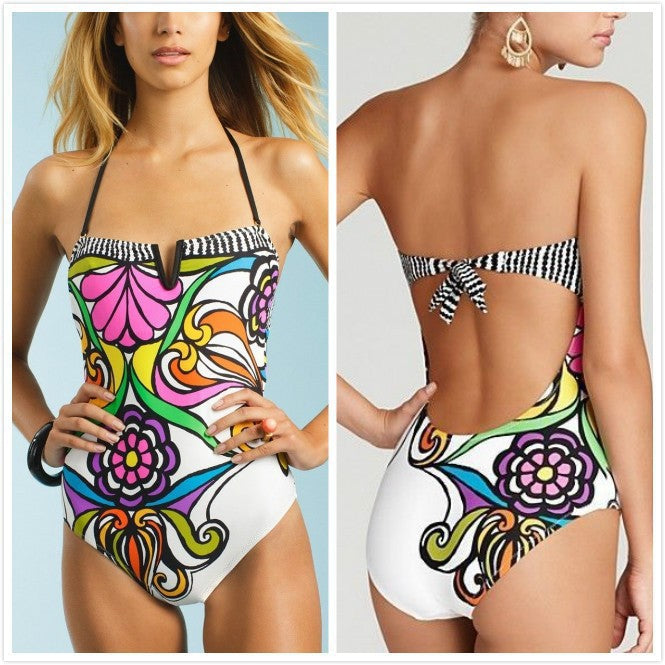 Feminint Bandeau Baddräkt med Blomsterdesign