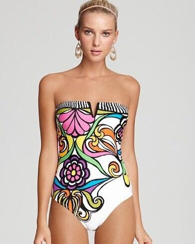 Feminint Bandeau Baddräkt med Blomsterdesign