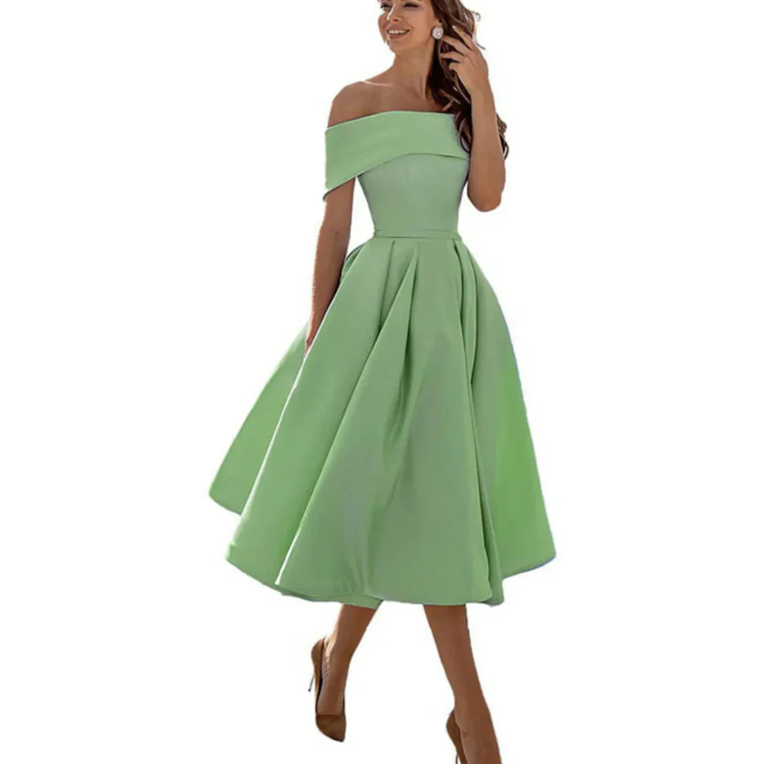 Elegant Off Shoulder Midiklänning i Inga Stil