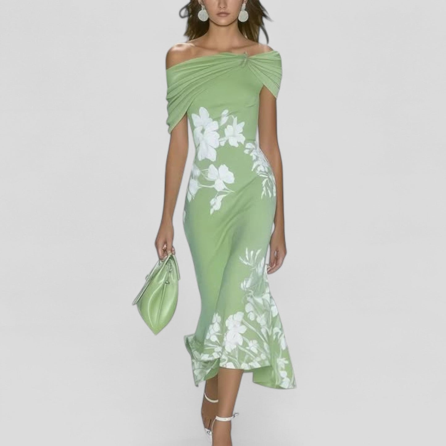 Sofia | Blommig Off-Shoulder Midi Klänning för Damer