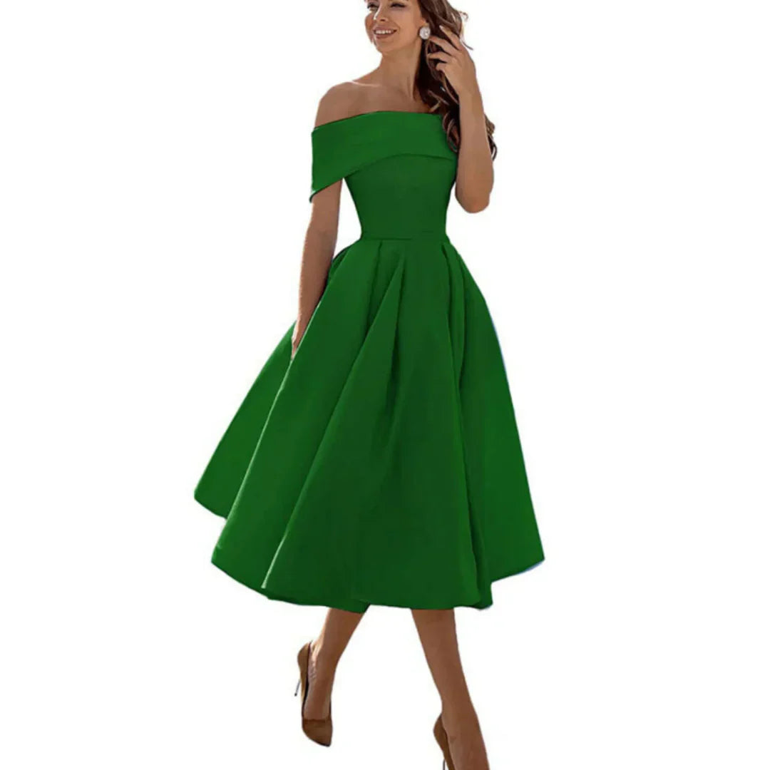 Elegant Off Shoulder Midiklänning i Inga Stil