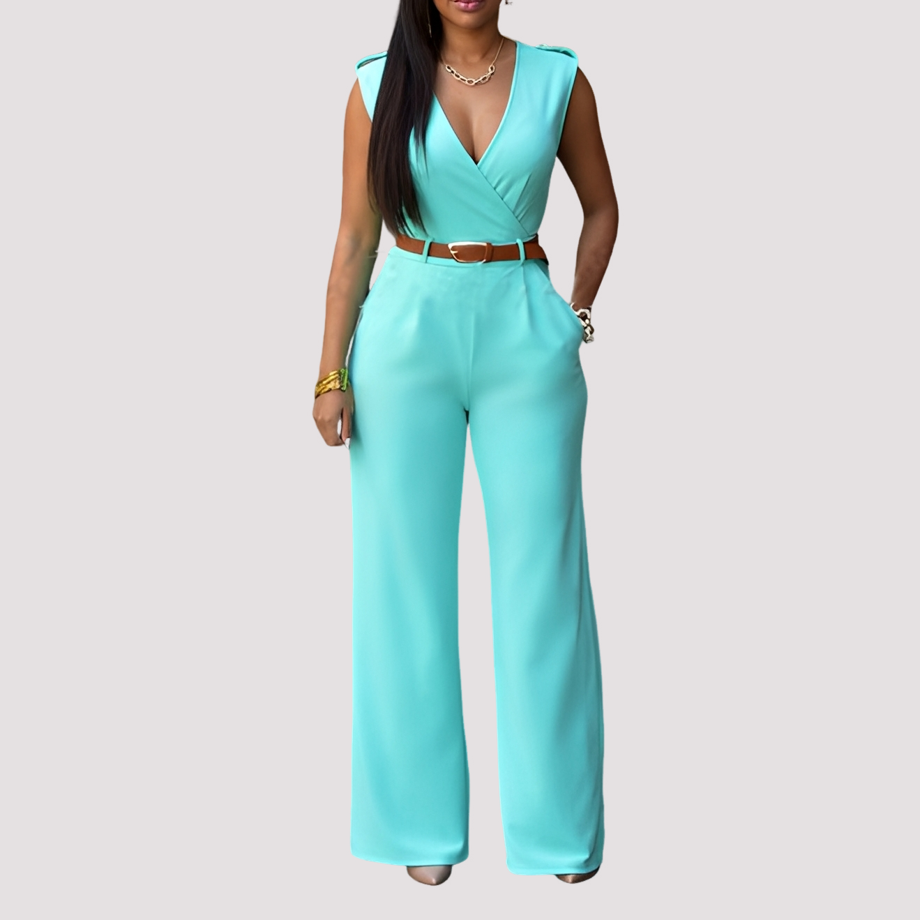 Sofia - Chic Jumpsuit med Betoning på Midjan för Damer