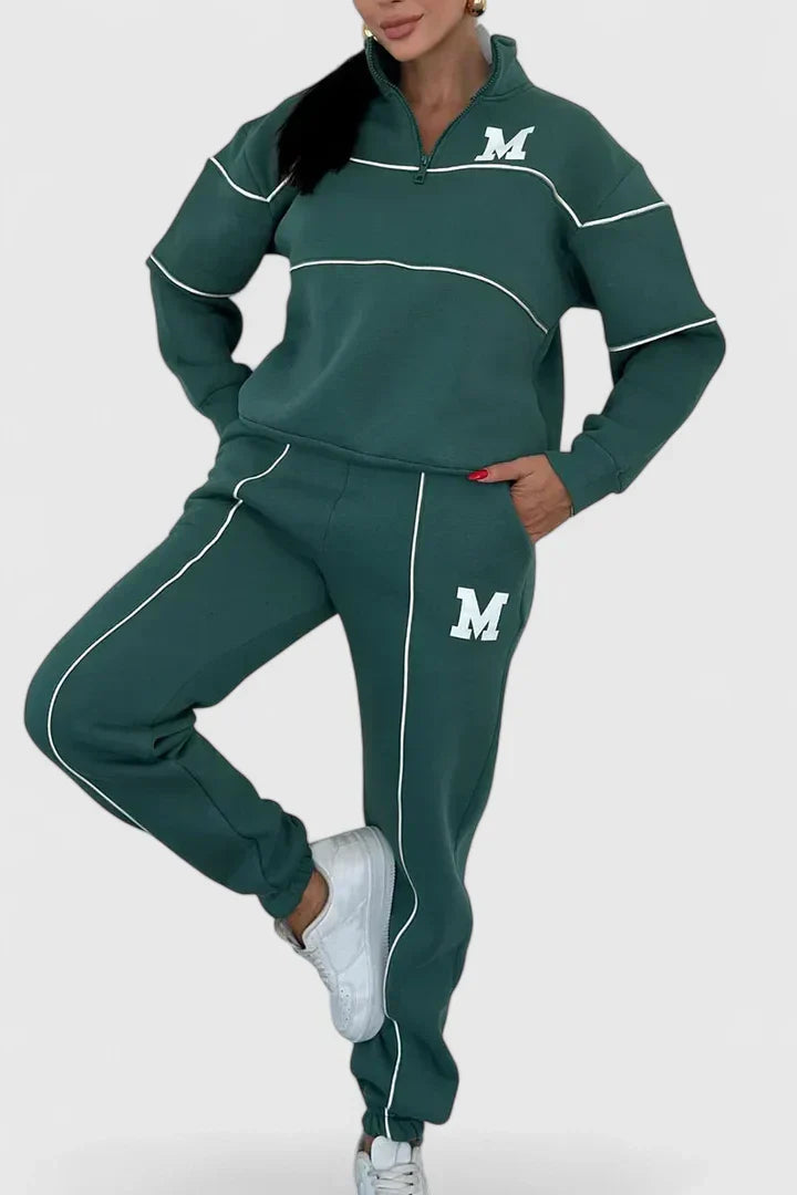 Dame Træningssæt med Halv Lynlås og Kontrastdetaljer