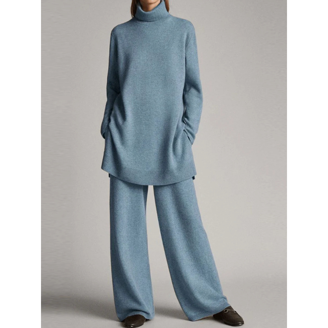 Elegant Sæt med Turtleneck og Vide Bukser – Stilfuld Uden Anstrengelse