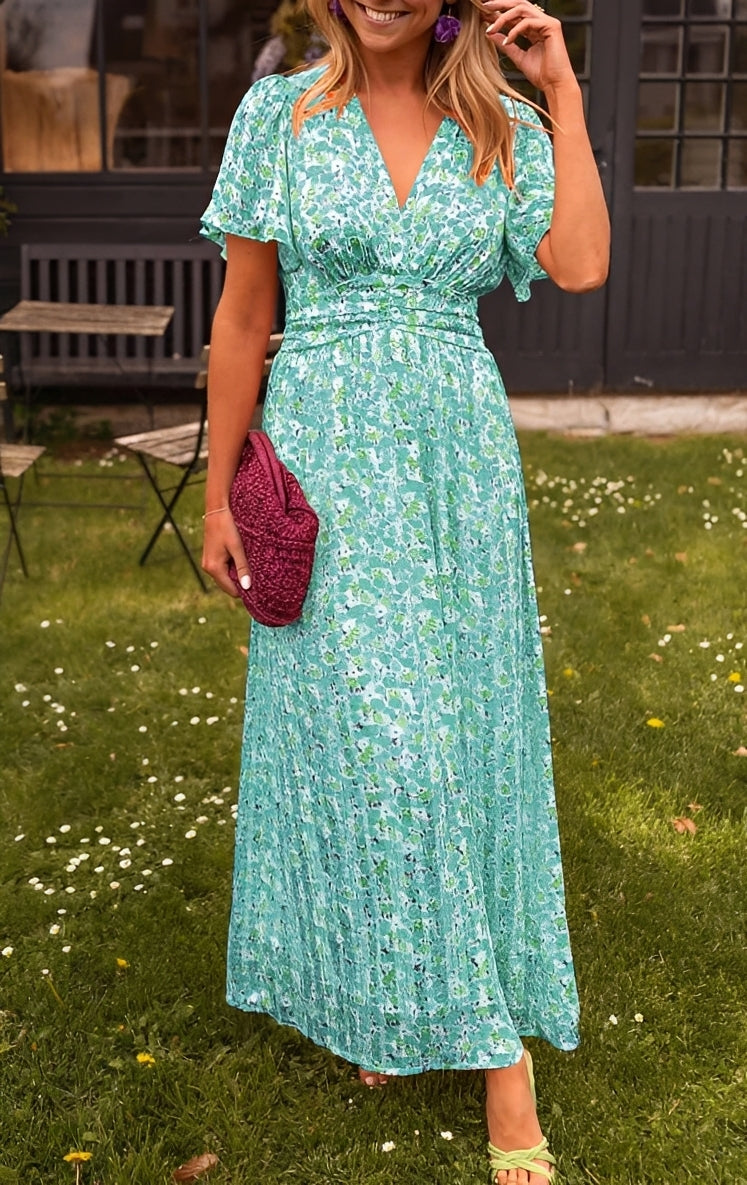 Isabella - Eleganta Maxi Klänning med V-Hals för Kvinnor