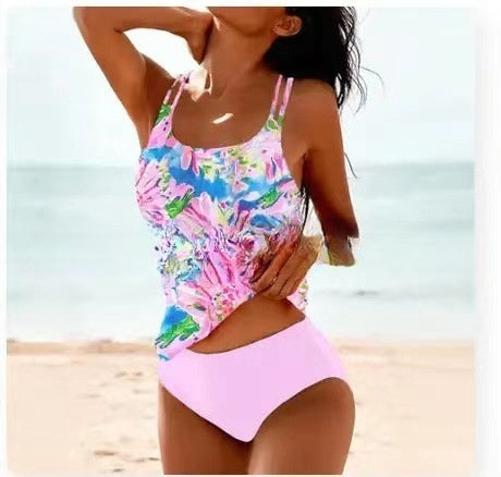 Retro Högskuren Bikini med Strandmotiv