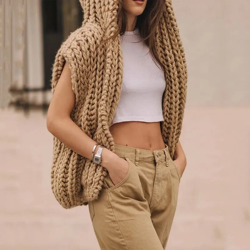 Lyxig Oversize Stickad Hoodie