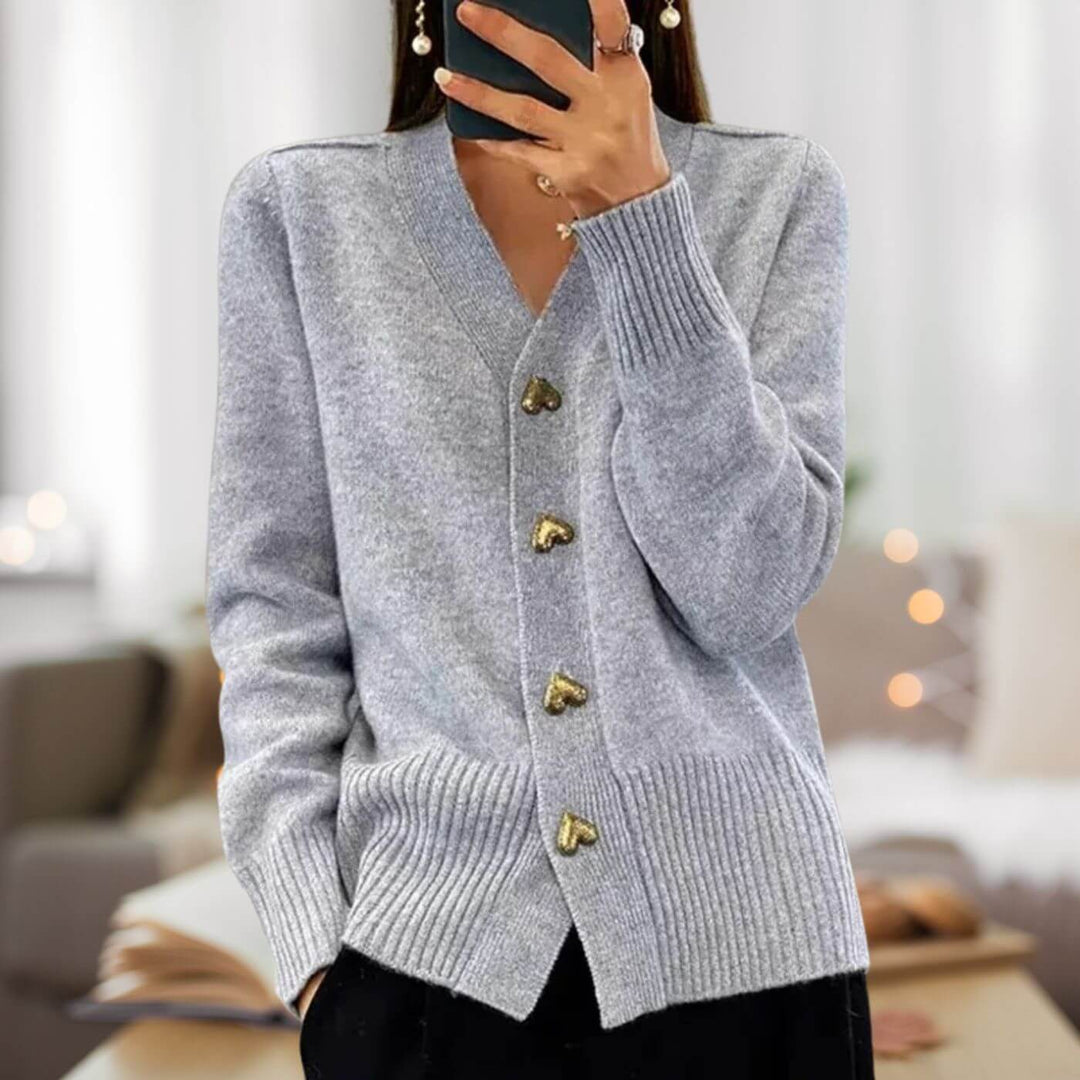 Elegant Strikjakke med Unikke Knaps detaljer