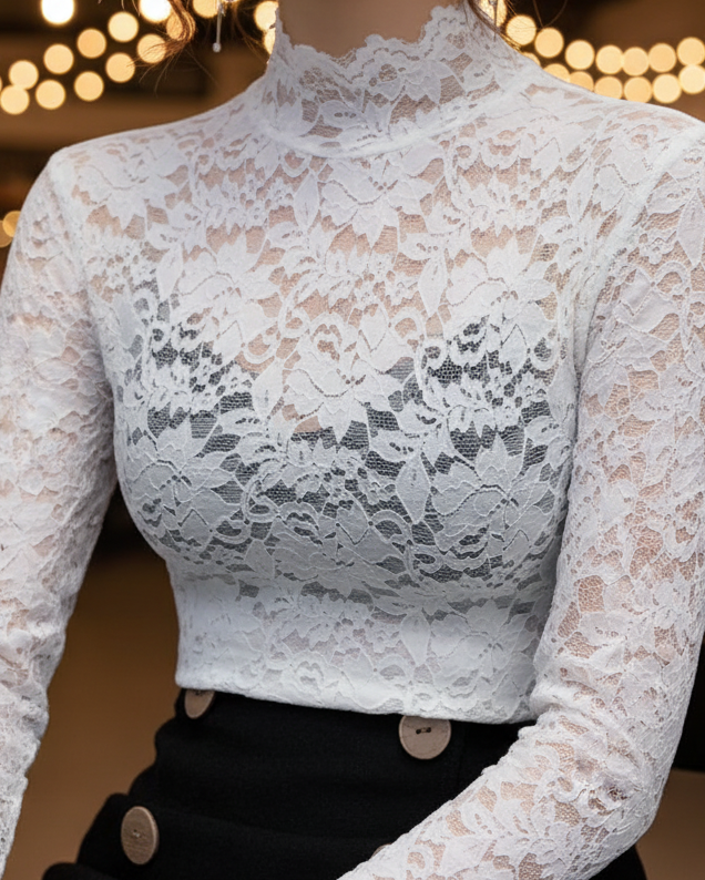 Luna | Elegant Blus med Högt Krage för Vår och Sommar