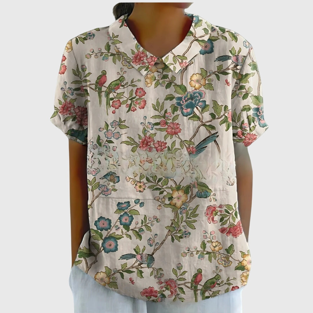 Blomsterdröm | Elegant Kortärmad Blus för Sommaren