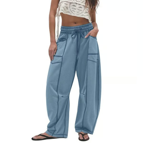 Chic Loungewear Bukser med Løse Ben og Praktiske Lommer