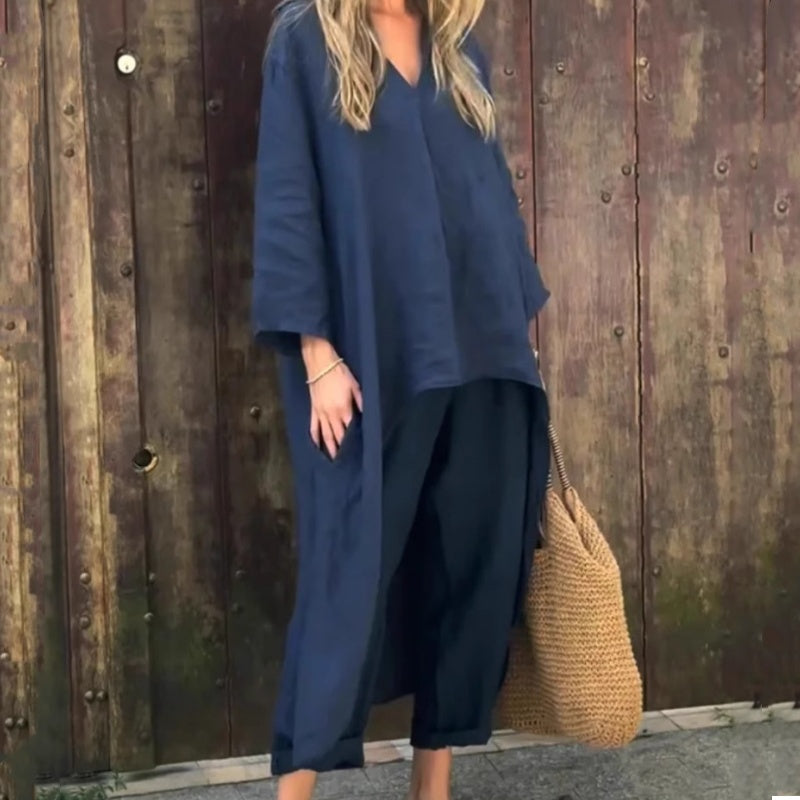 Stella - Elegant 2-delat set med lösa fickor och V-ringning