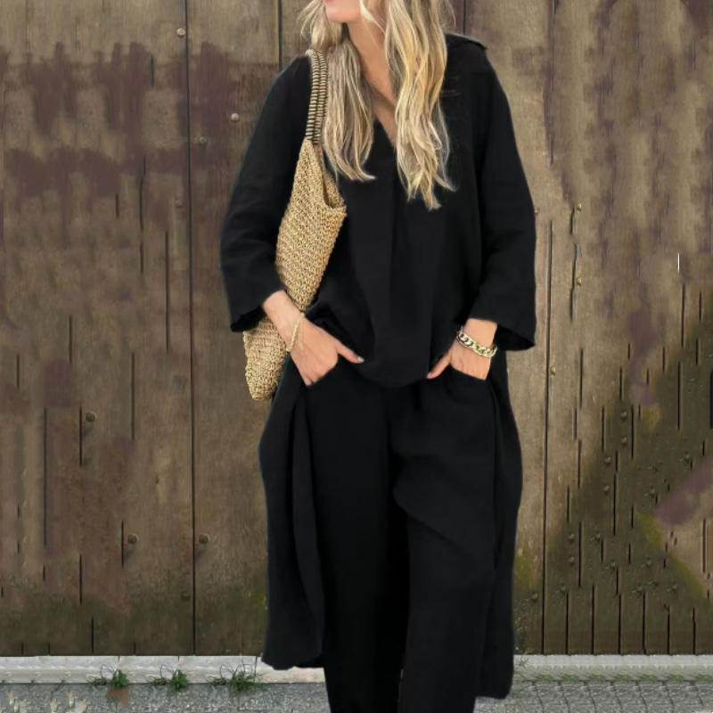 Stella - Elegant 2-delat set med lösa fickor och V-ringning