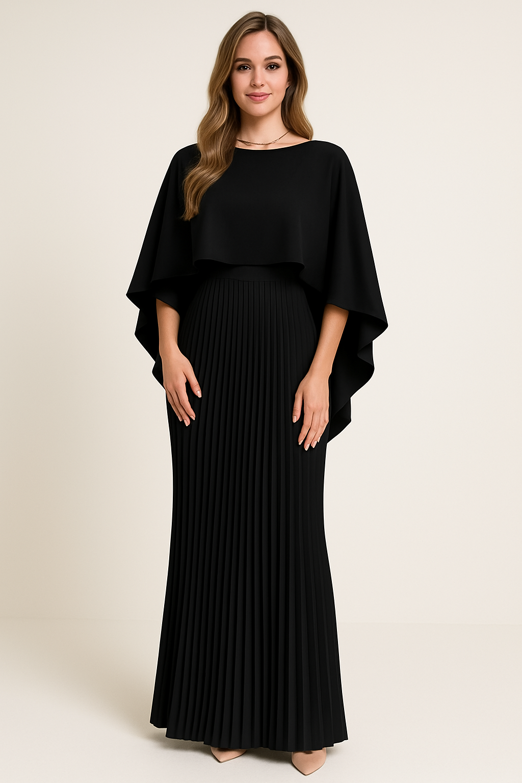 Eleganta Klänningen med Flödande Cape-design