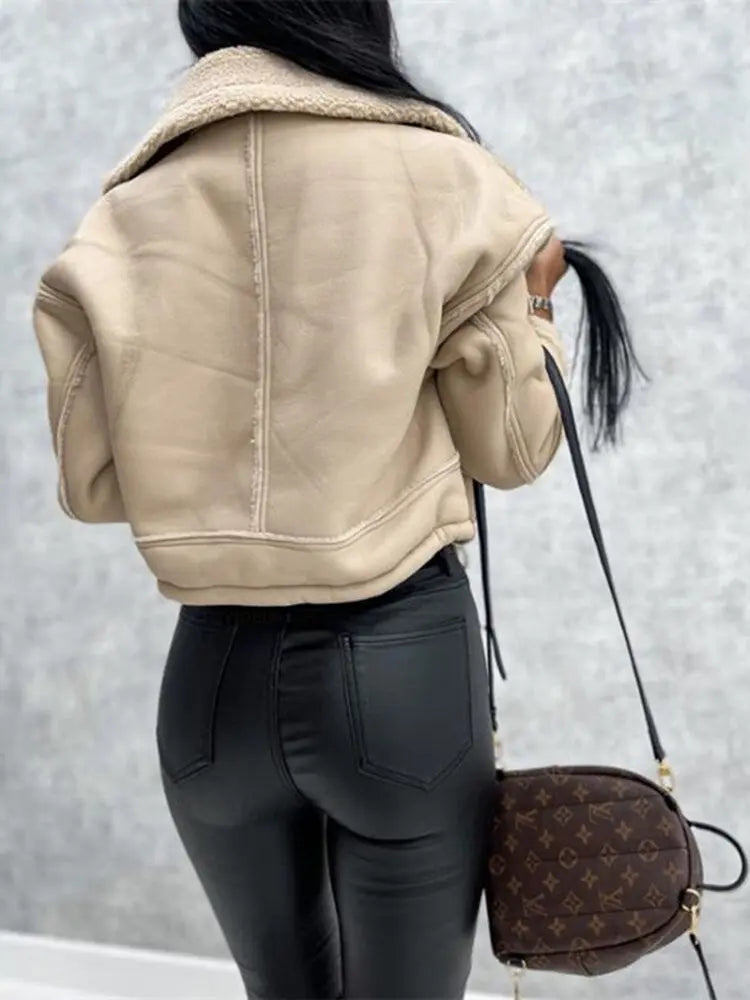 Dina læderjakke med fleece-for – varmere vinter-læderlook