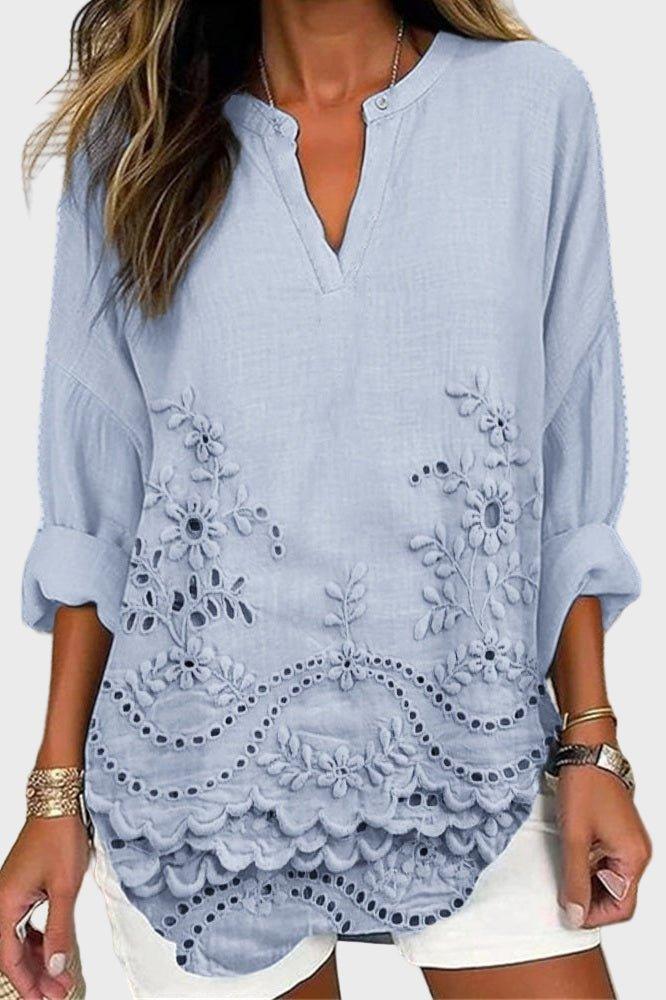 Luftig Bluse med Smukke Broderier – Elegant Hverdagslook