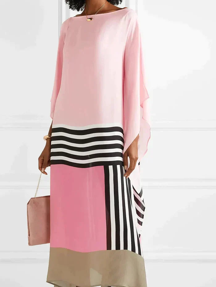 Luna - Rosa kaftan med färgglada ränder