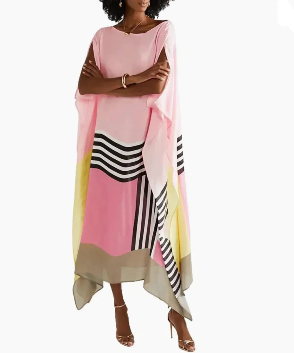 Luna - Rosa kaftan med färgglada ränder
