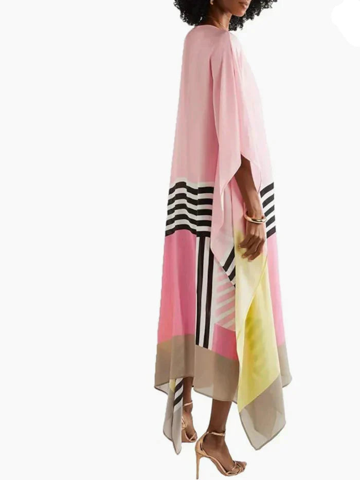 Luna - Rosa kaftan med färgglada ränder