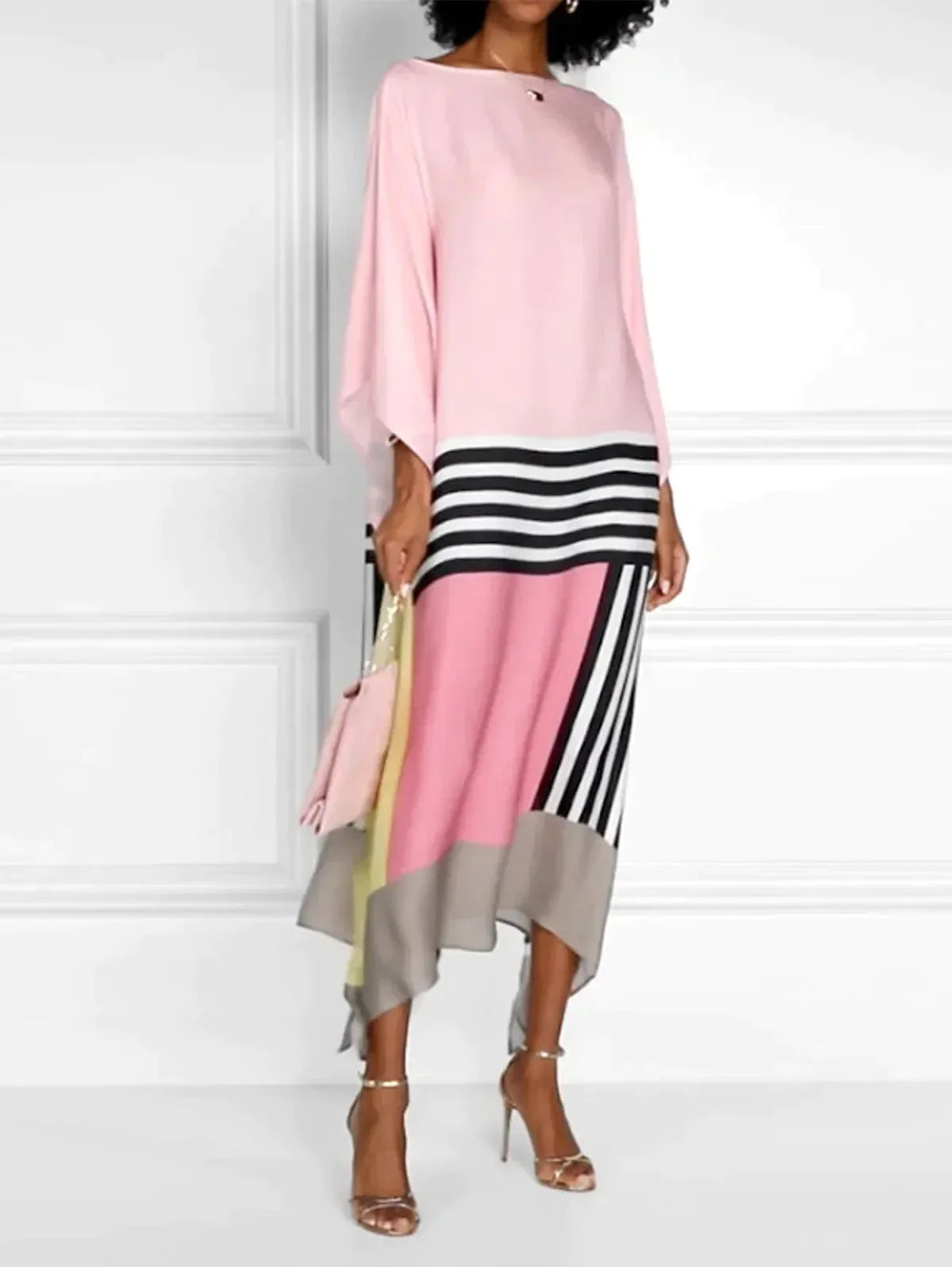 Luna - Rosa kaftan med färgglada ränder