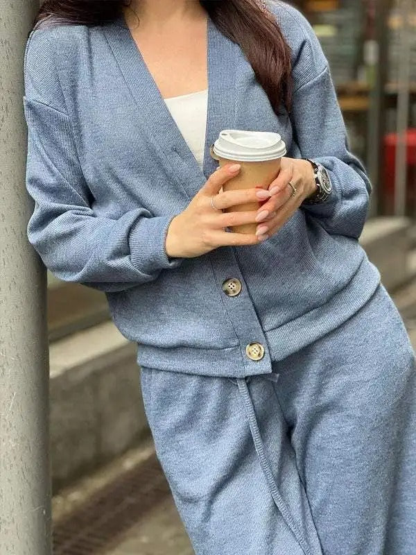 Nadia - To-delt Strik Cardigan Sæt med Snøring