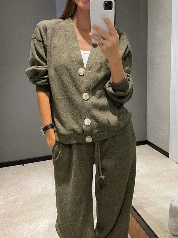Nadia - To-delt Strik Cardigan Sæt med Snøring