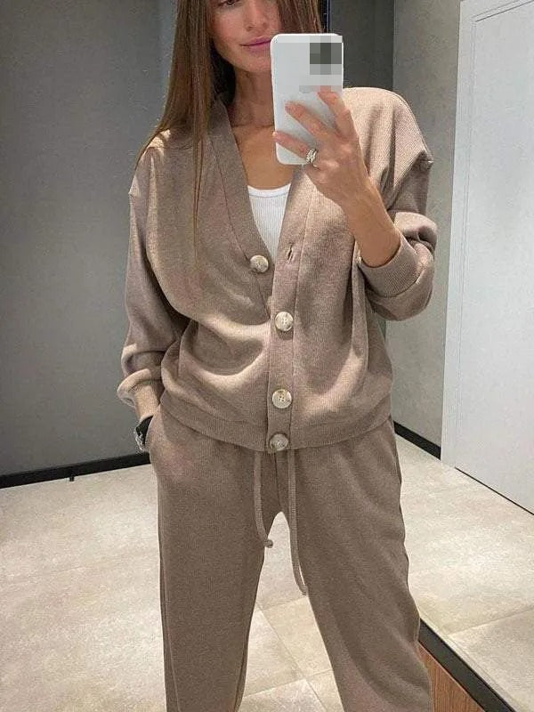 Nadia - To-delt Strik Cardigan Sæt med Snøring