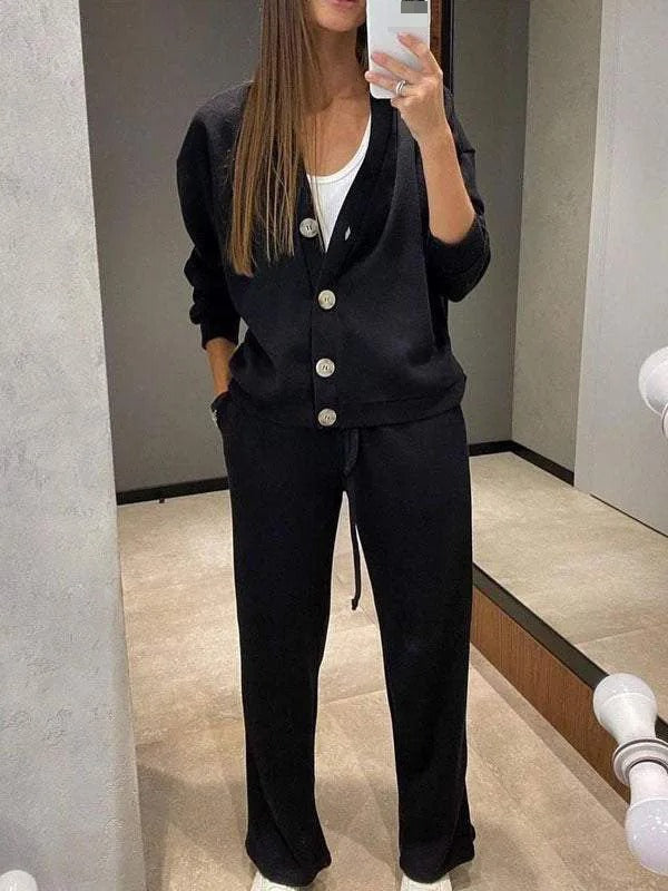 Nadia - To-delt Strik Cardigan Sæt med Snøring