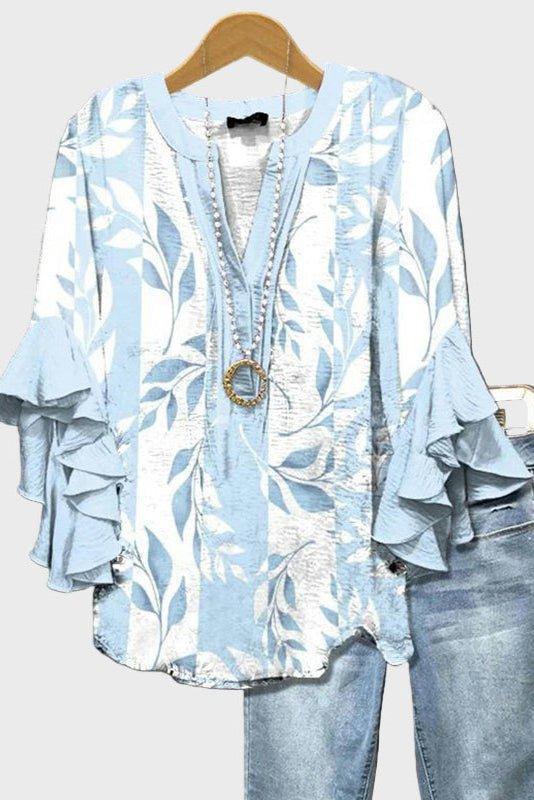 Elegant Bluse med Blomsterprint og Luftige Flæseærmer