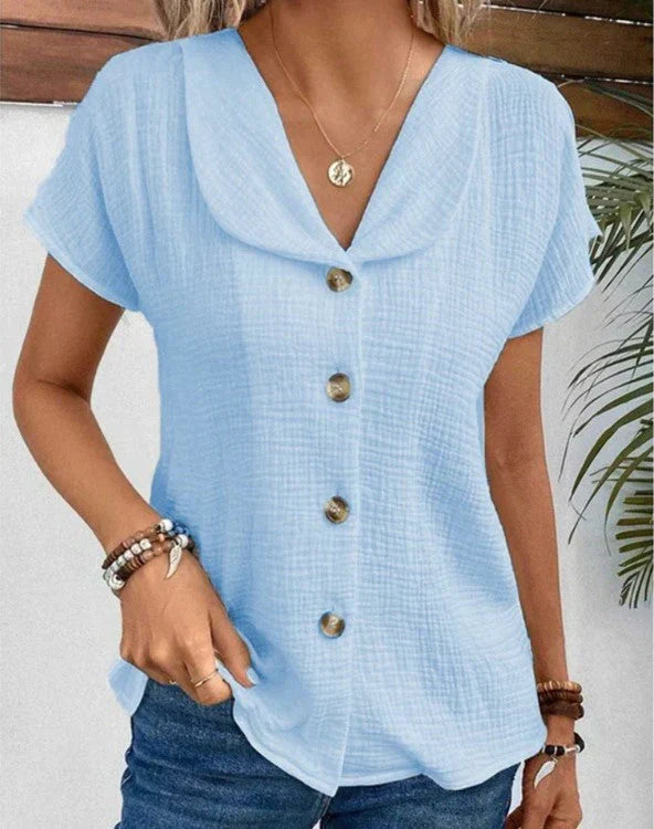 Chic Bluse med Krave og Knapper
