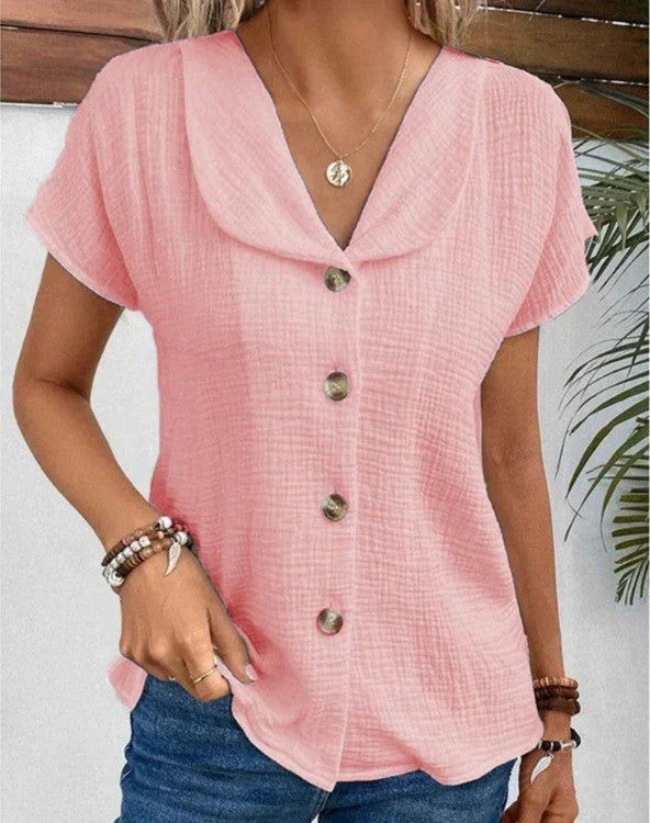 Chic Bluse med Krave og Knapper