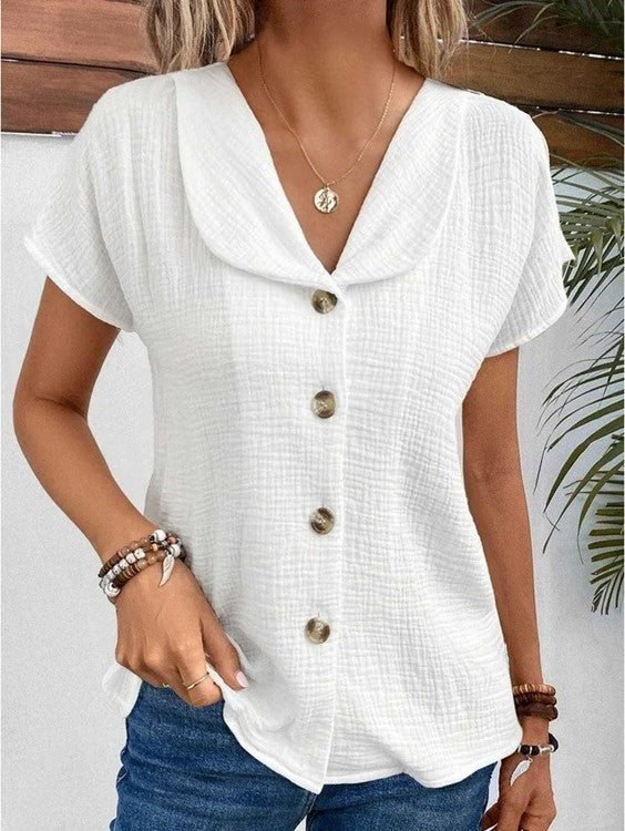 Chic Bluse med Krave og Knapper