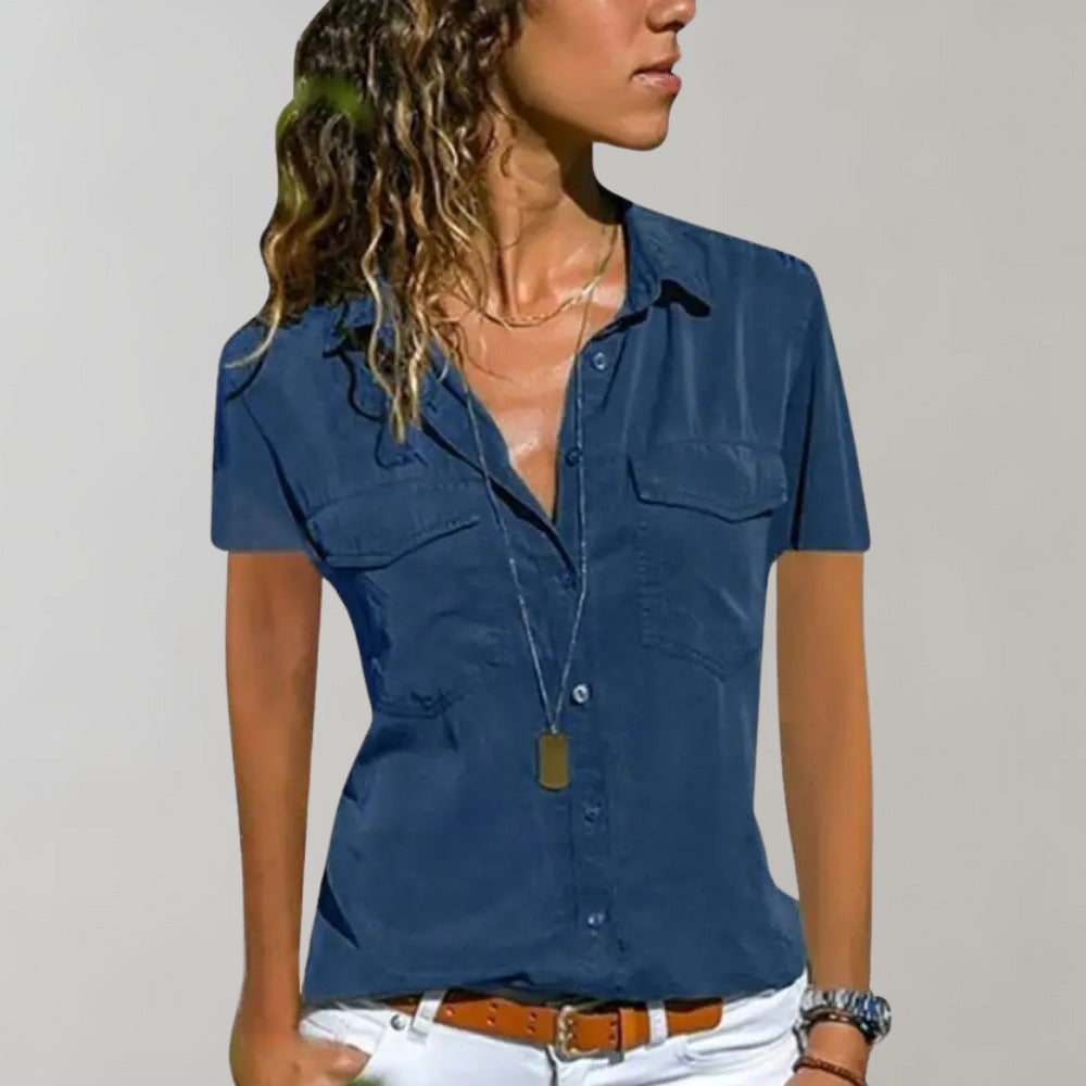 LuxeBliss – Elegant Bluse med Korte Ærmer til Den Moderne Kvinde