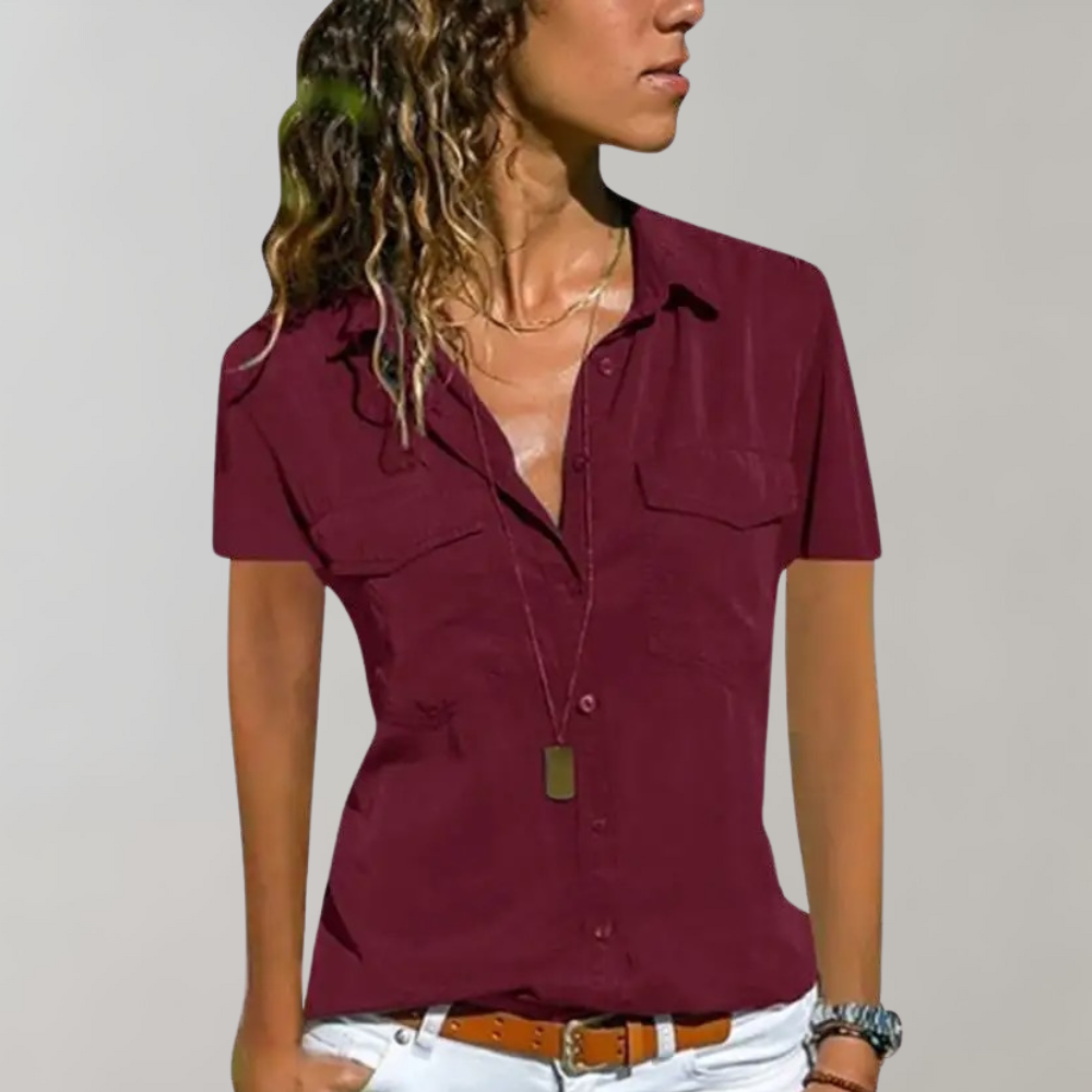 LuxeBliss – Elegant Bluse med Korte Ærmer til Den Moderne Kvinde