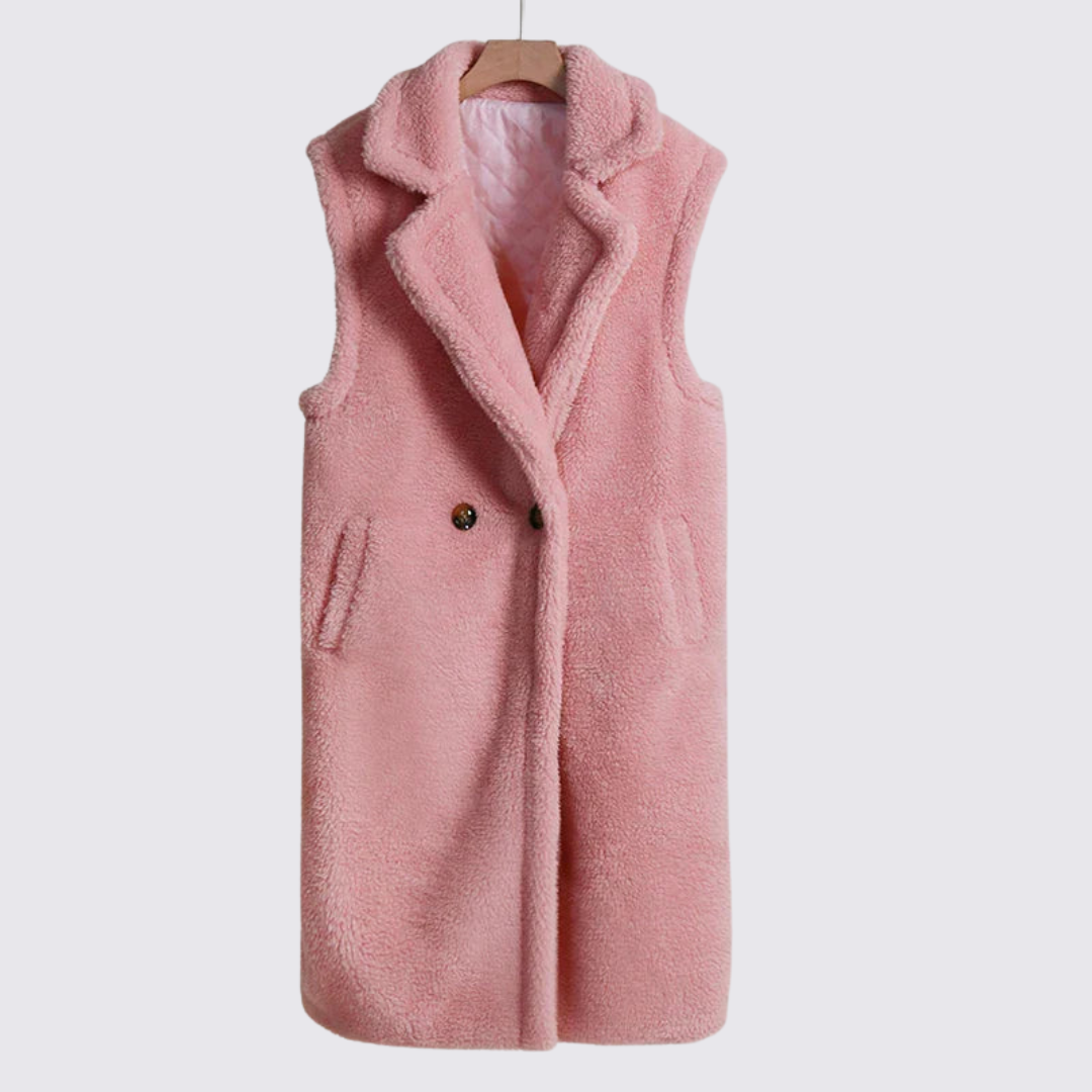 Dame Teddy Vest - Ærmeløs - Med revers