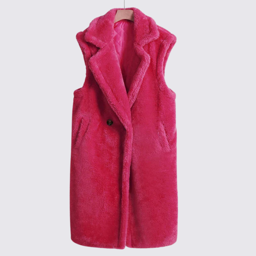 Dame Teddy Vest - Ærmeløs - Med revers