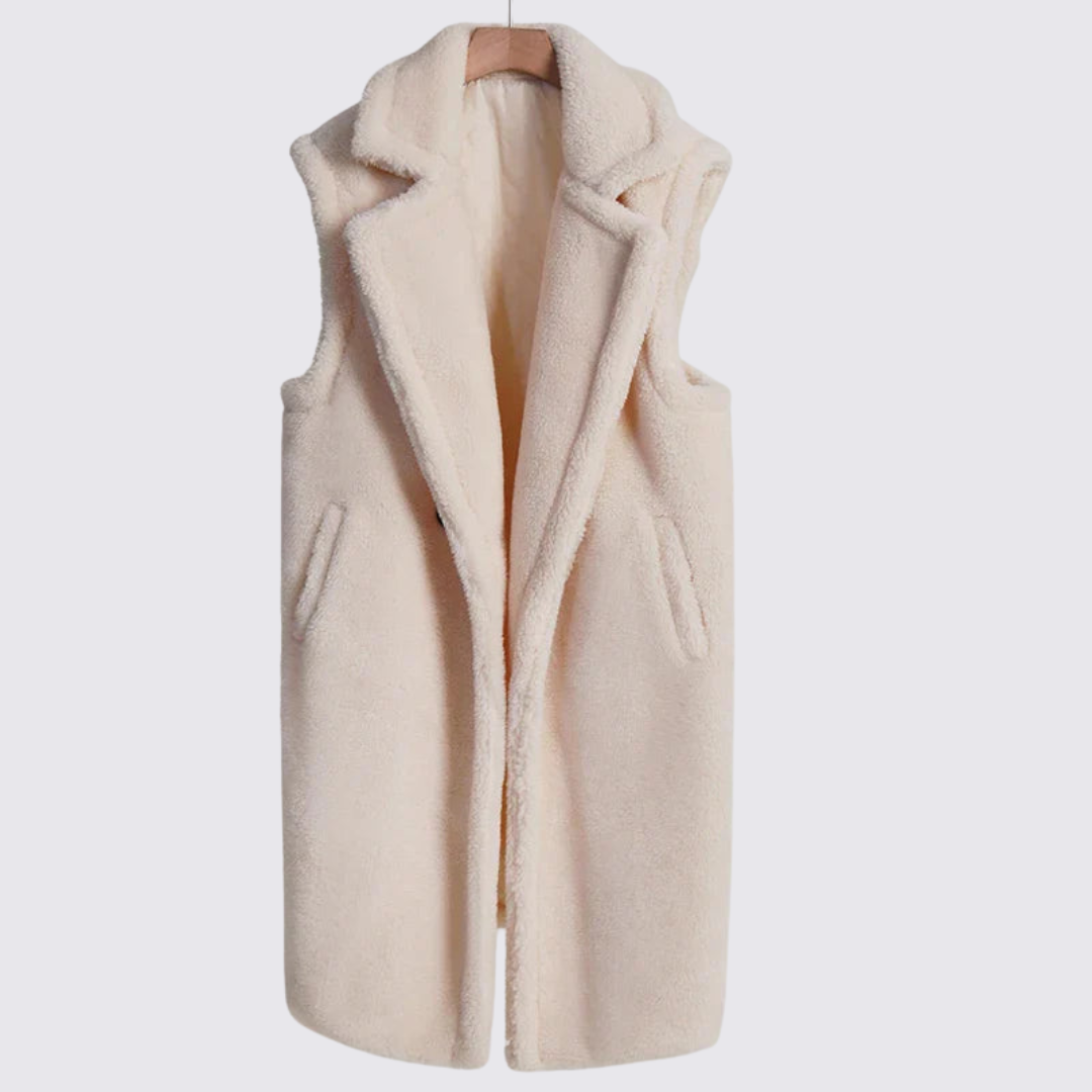 Dame Teddy Vest - Ærmeløs - Med revers