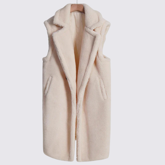 Dame Teddy Vest - Ærmeløs - Med revers