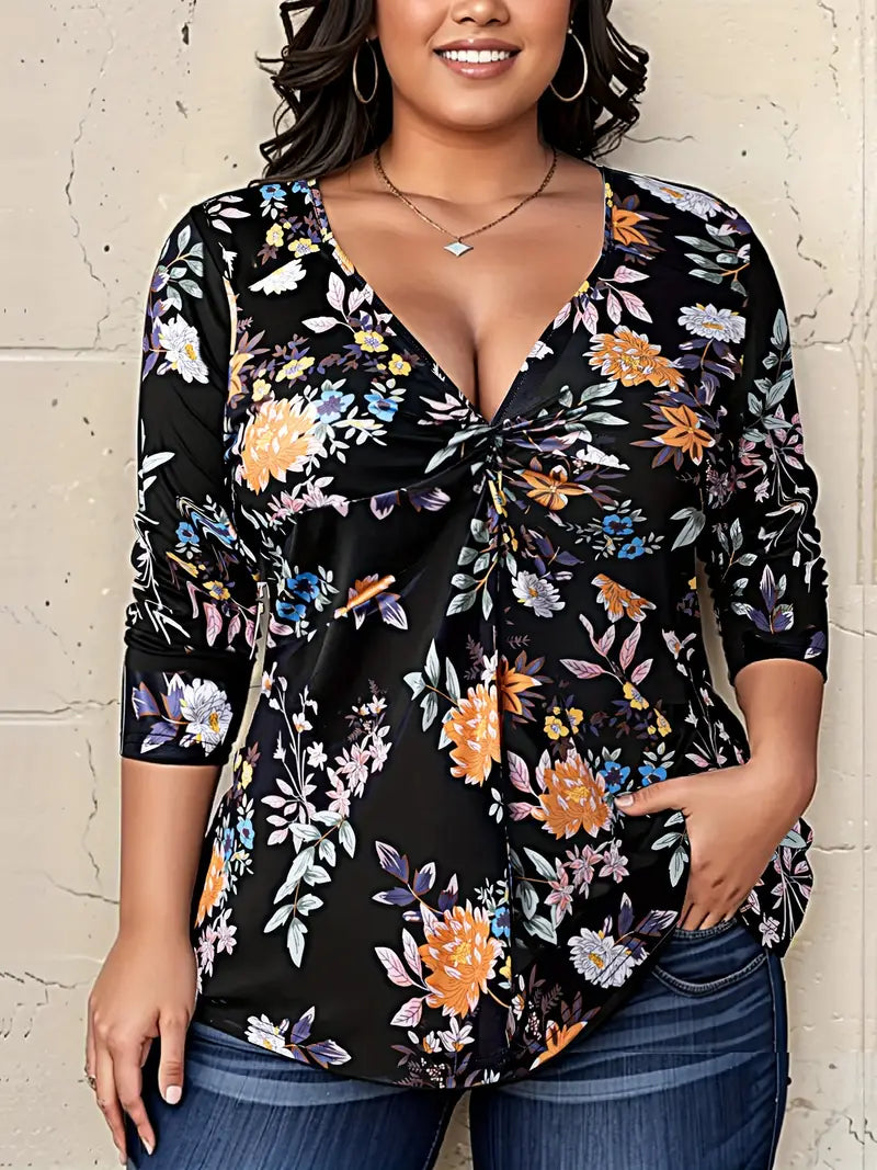 Flora - Plus Size Bluse med Blomstret Design