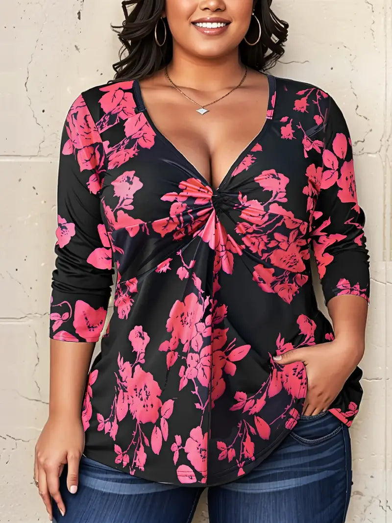 Flora - Plus Size Bluse med Blomstret Design