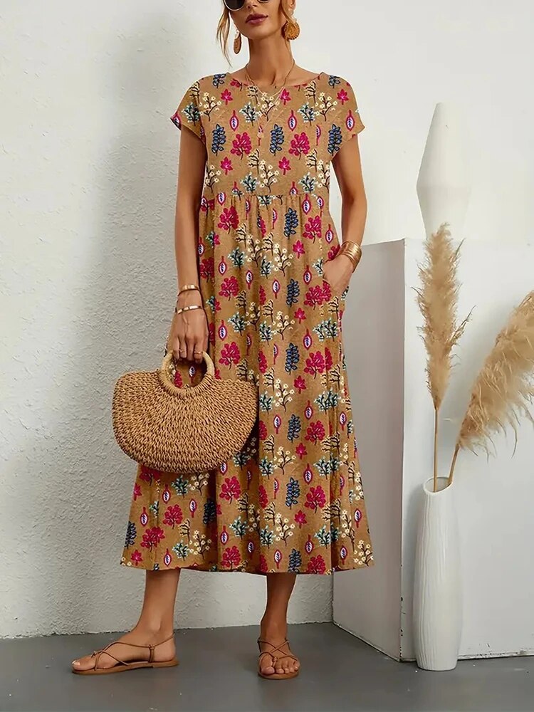 Floralt A-Linjeklänning för Elegant Stil
