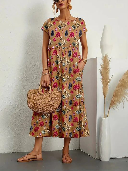 Floralt A-Linjeklänning för Elegant Stil